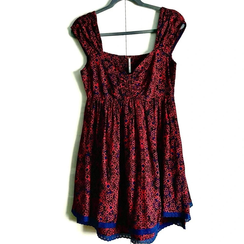 Free People Tabitha Floral Sweetheart Neck Cap Sleeve Babydoll Mini Dress M NWT